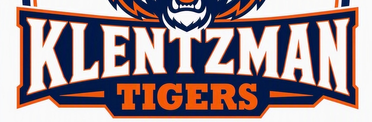 A logo featuring an orange and white tiger roaring, with "KLENTZMAN TIGERS" written in bold letters below.