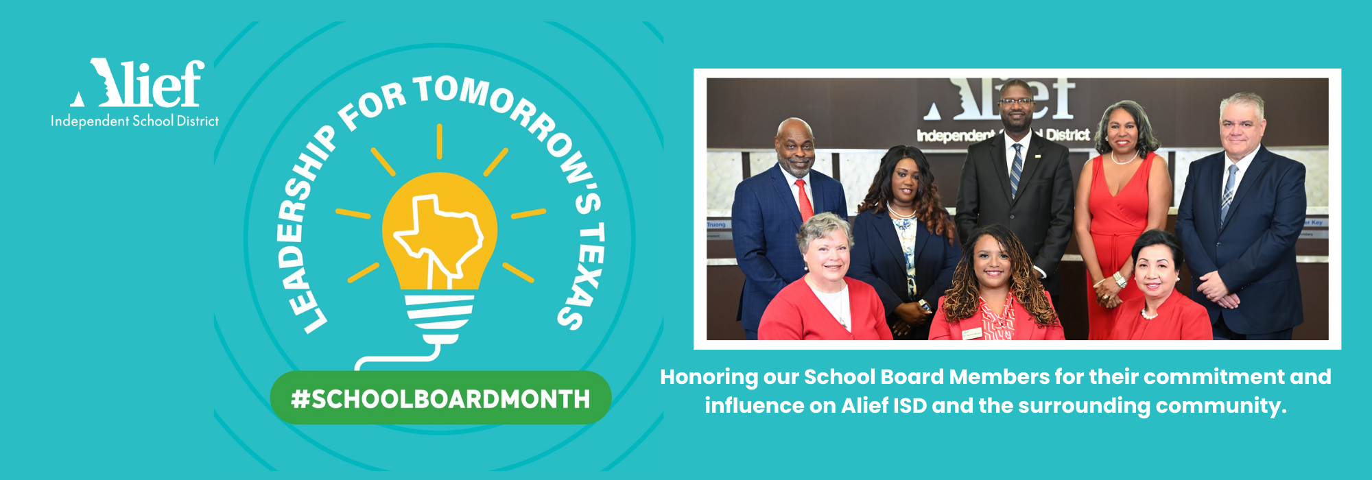 January is School Board Appreciation Month. Leaders of Tomorrow's Texas Honoring our School Board Members for their commitment and influence on Alief ISD and the surrounding community.