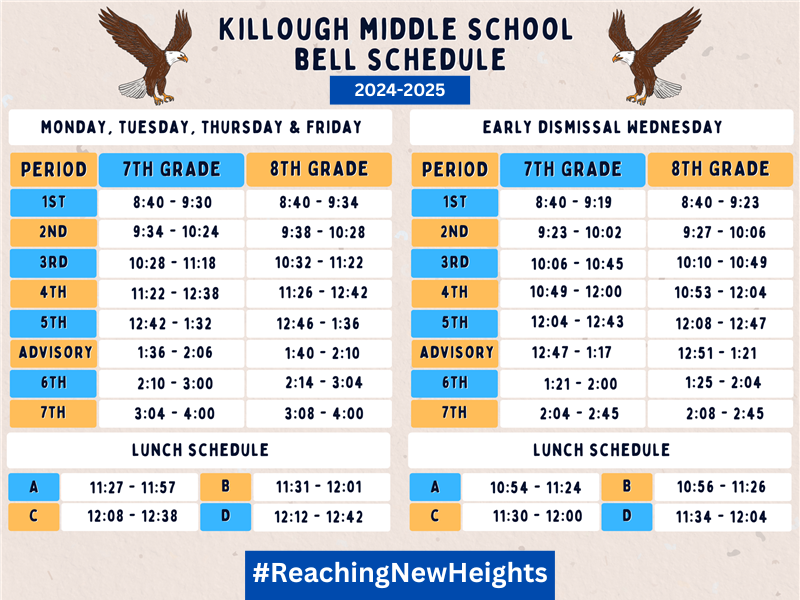 bell schedule for 7th grade and 8th grade