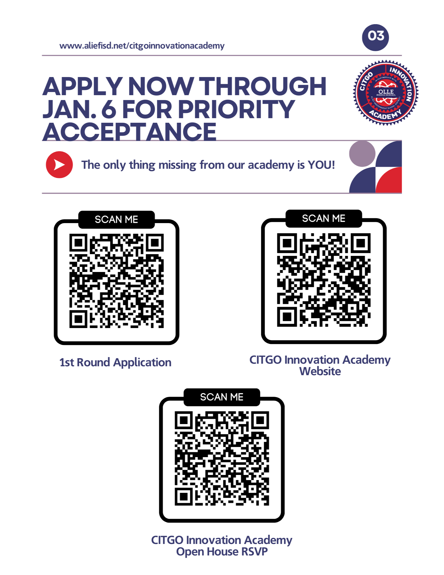 Apply now to January 6th for priority acceptance - Scan QR Code with Phone