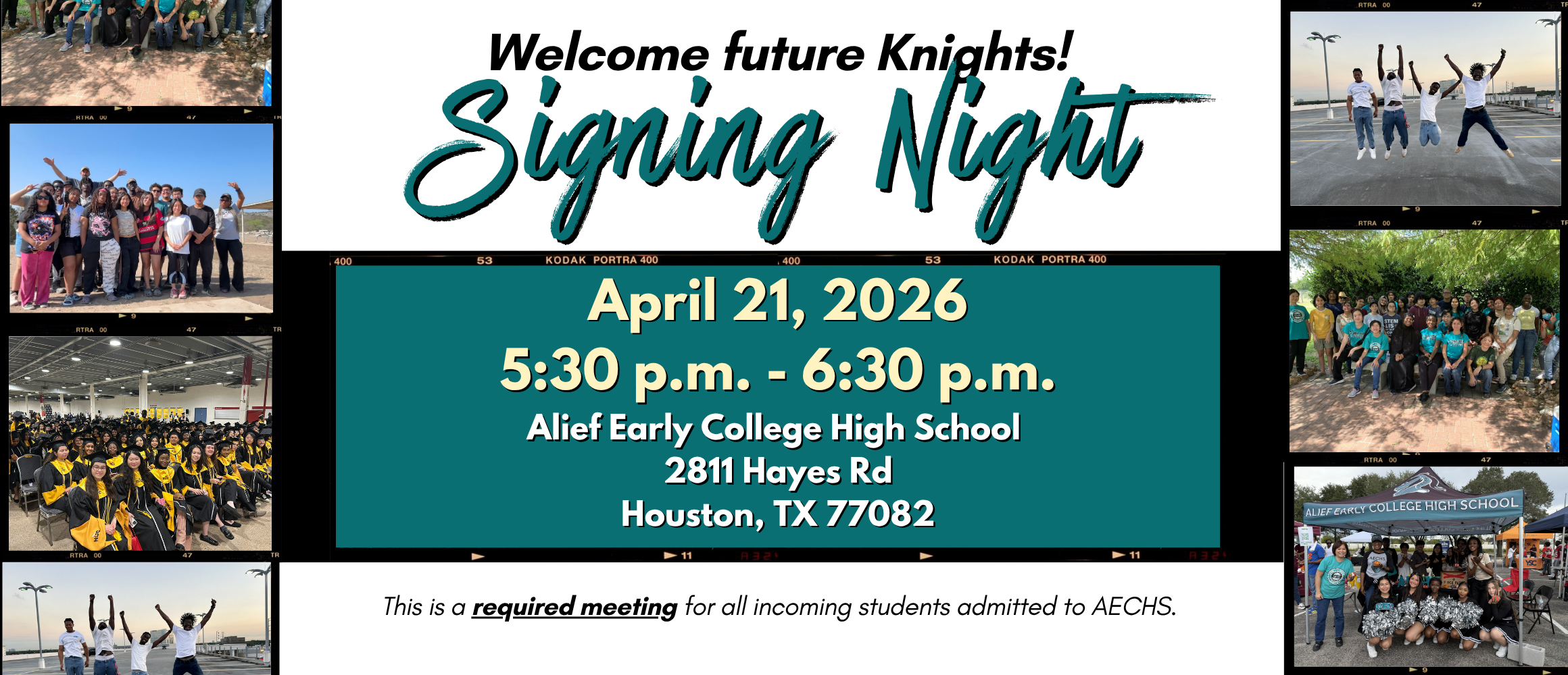 A poster for Signing Night on April 21, 2026, from 5:30-6:30 pm at Alferd College High School.