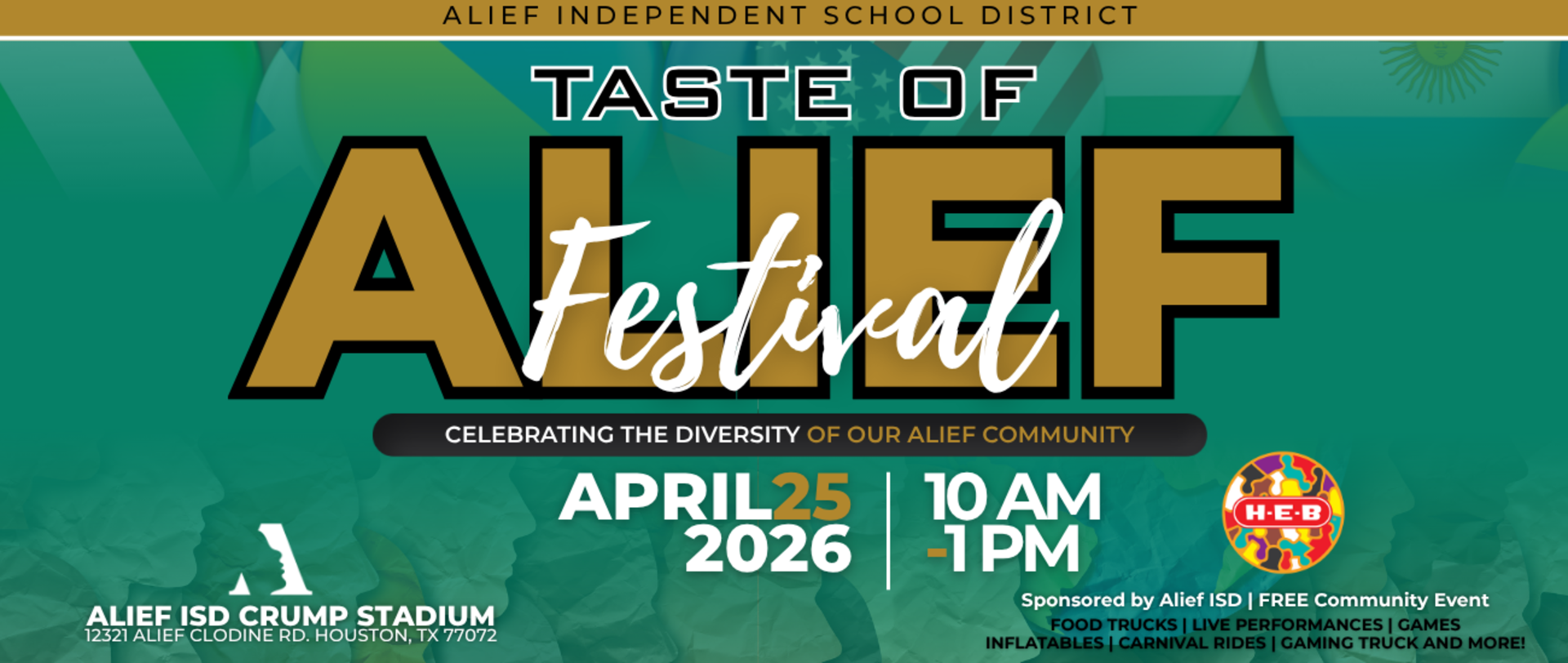 A poster for the Taste of ALEIF Festival, featuring the date April 25, 2026, and time 10 AM to 1 PM.