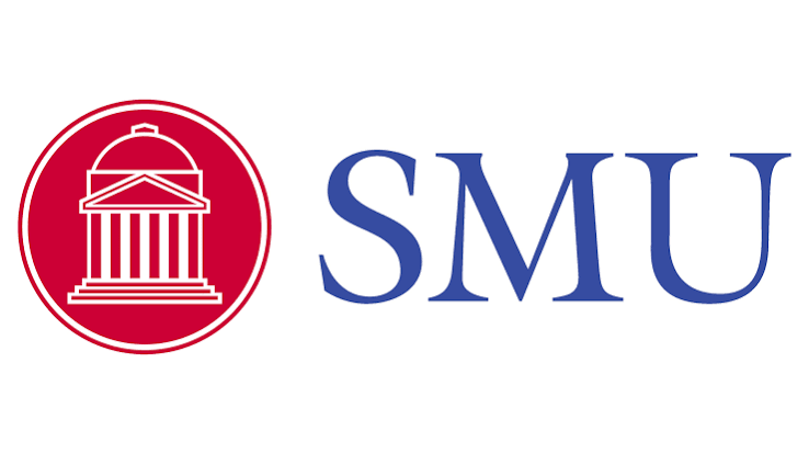 Logo features a red circle with a building icon and "SMU" in blue font on a white background.