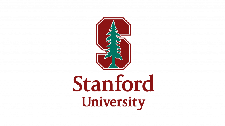 Logo featuring a tree in a red circle with the letters "S" and "Stanford University" written in red text on a black background.