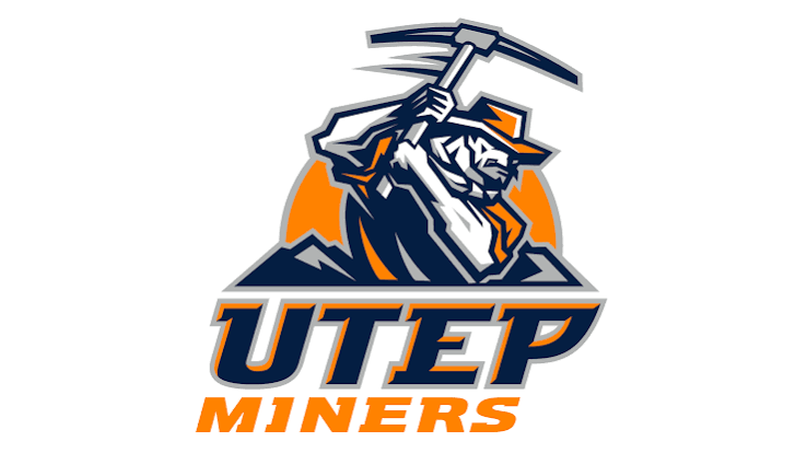 A logo features a man holding a pickaxe with a sun in the background. The text "UTEP MINERS" is written in orange.