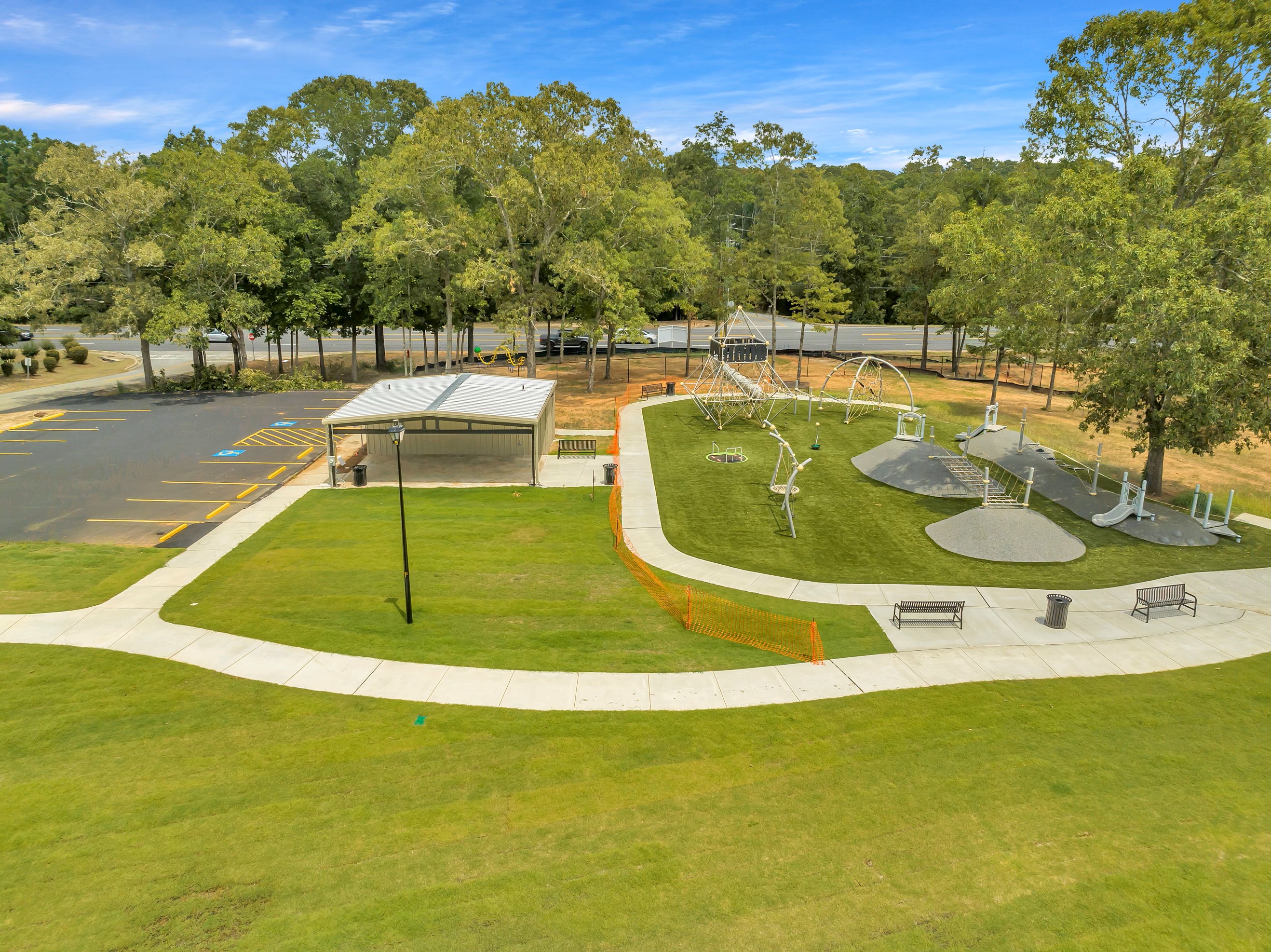 overhead view of playground and pavilion