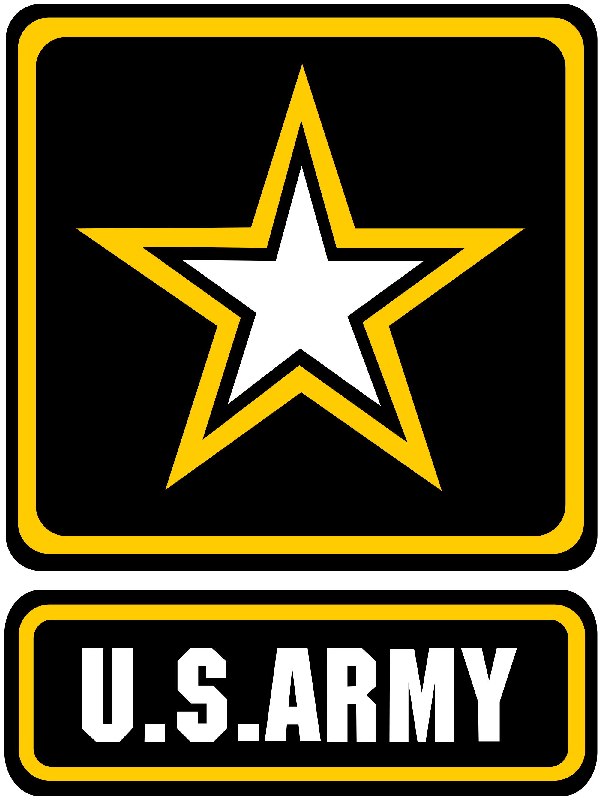 Logo featuring a yellow star inside a black square, with "U.S. ARMY" written in white below.