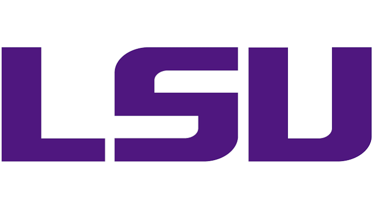 The LSU logo features the letters "LSU" in bold, purple font, arranged vertically. Each letter is distinct, with "L" and "U" larger than "S."