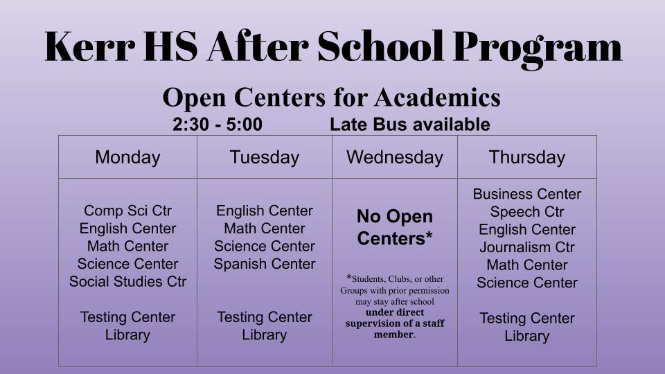 Centers open for After School Tutorials 24-25