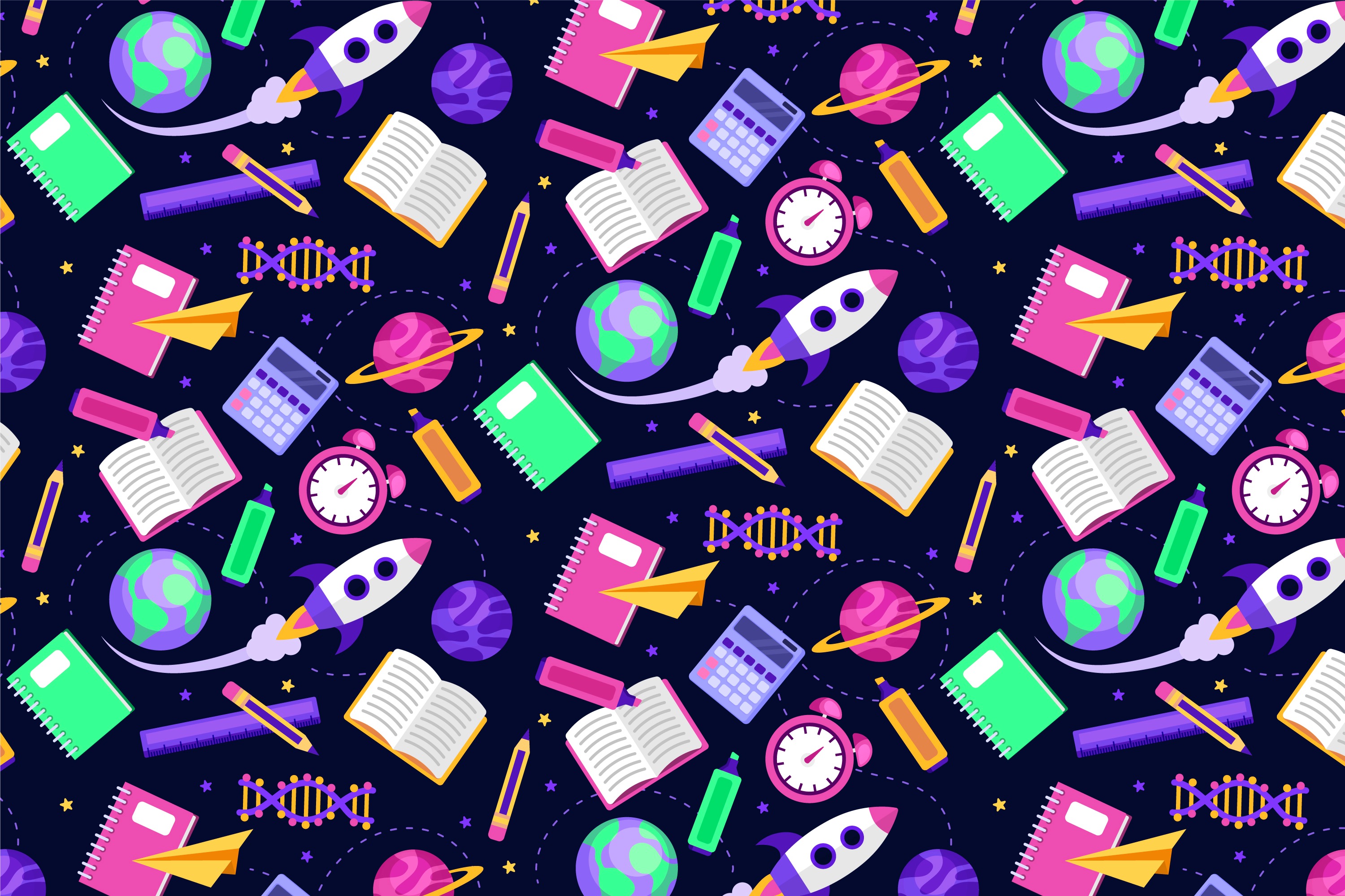 school supplies and rockets