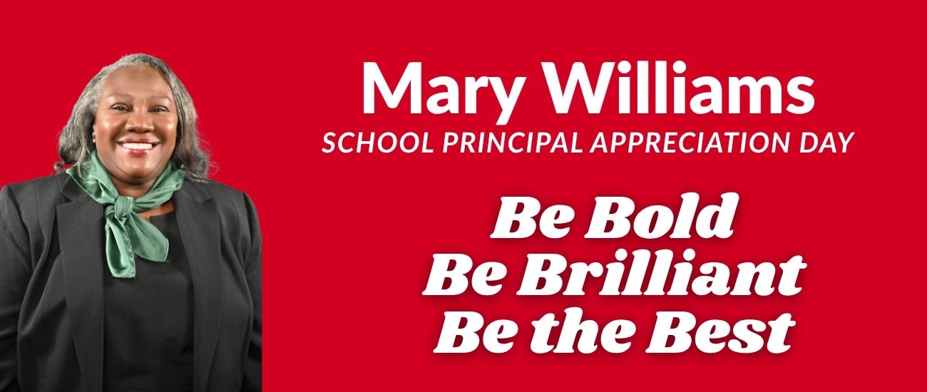 A smiling woman in a green scarf and black coat stands on a red background with the text.