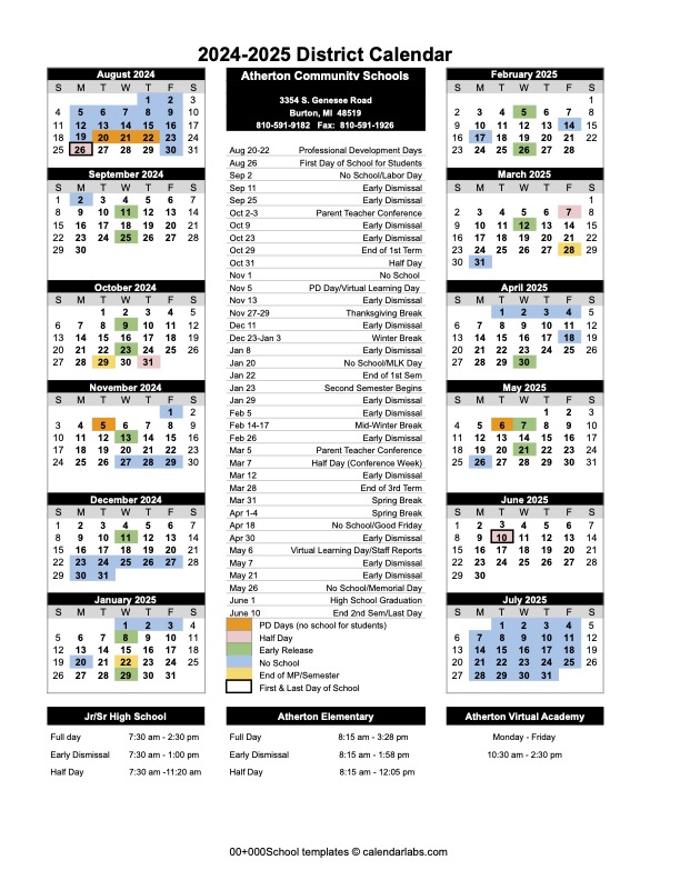 Atherton District Calendar