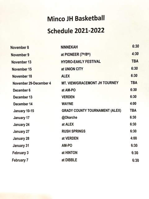 2021-22 JH Basketball Schedule