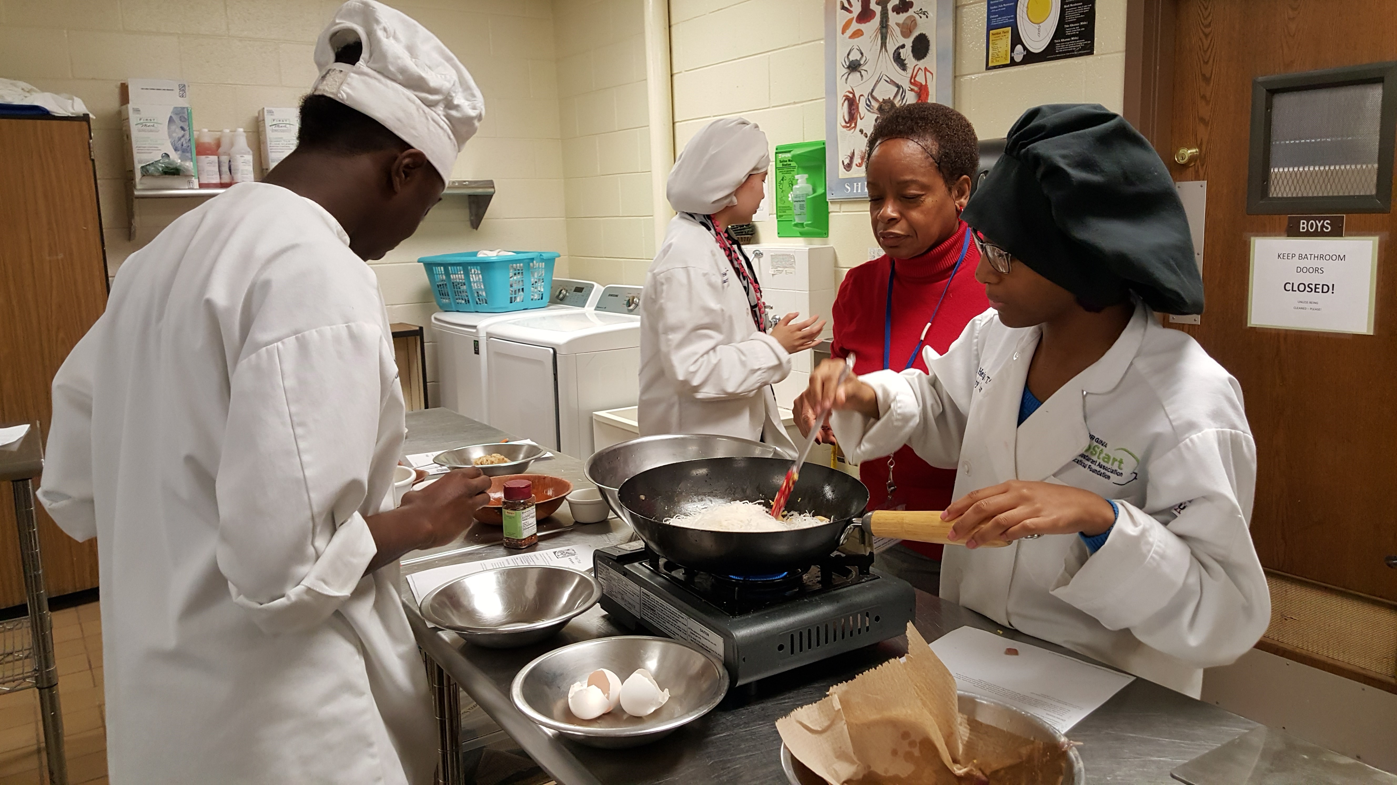 students cooking in class