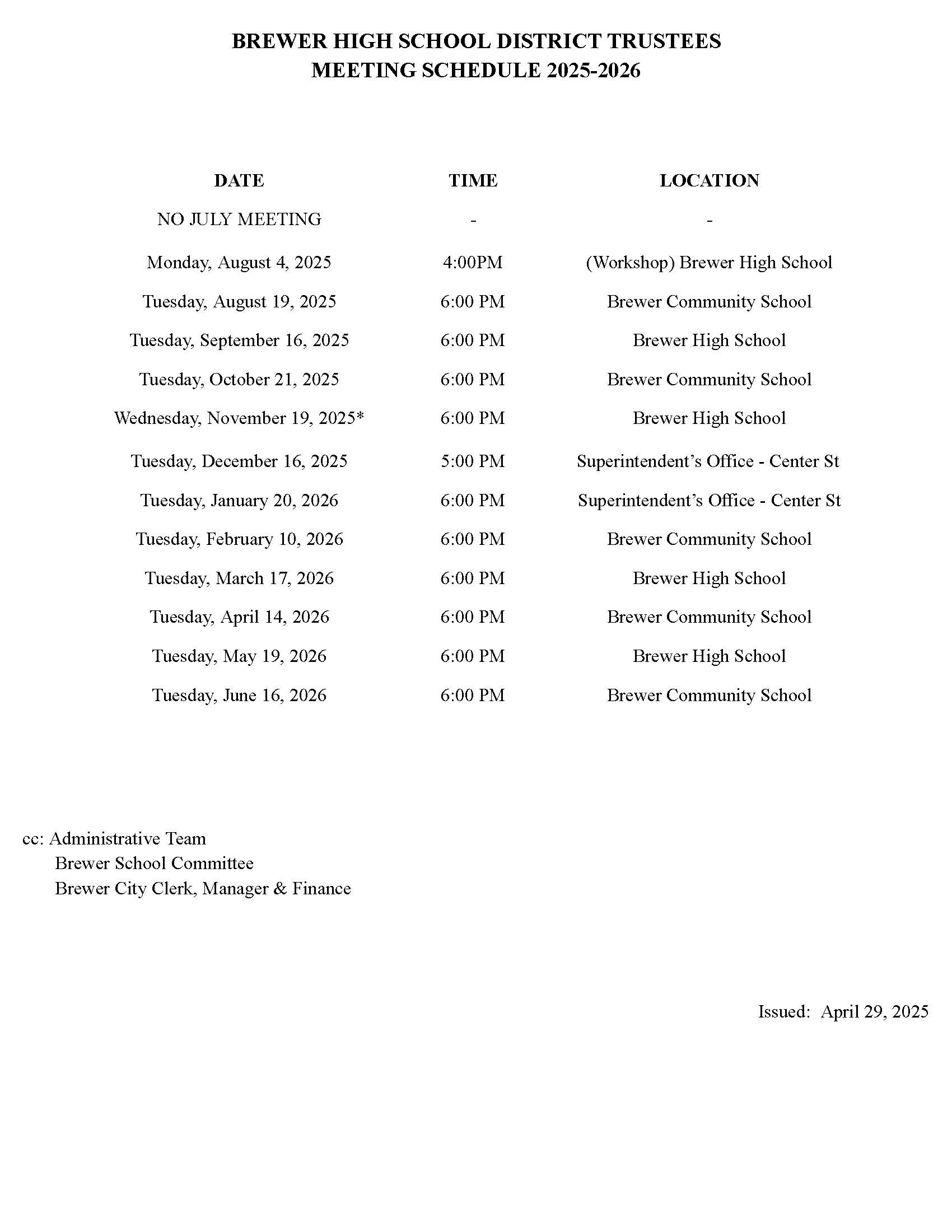 2025-2026 Trustees Meeting Schedule updated 9.17.2024