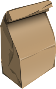 A simple, brown paper bag with a folded top, showing creases and a slightly crumpled texture.