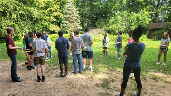 people gathered doing an activity