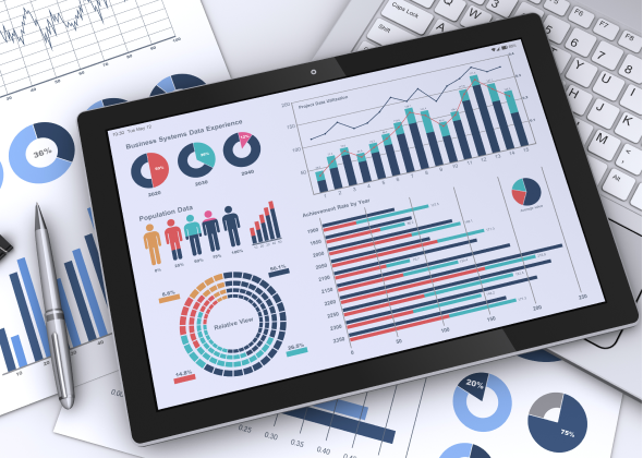 Photo of tablet with graphs