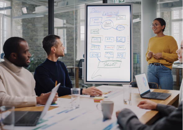 Woman presenting project to team