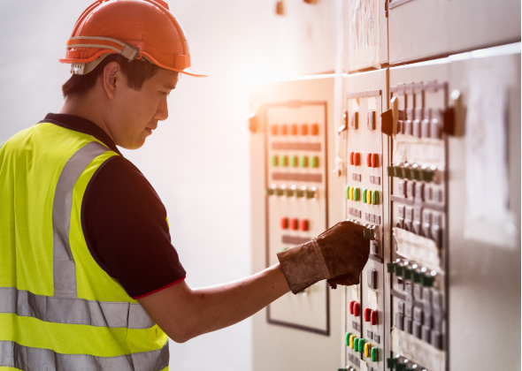 Electrician checking switch