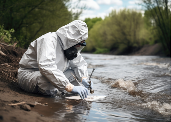 Chemist gathering water sample