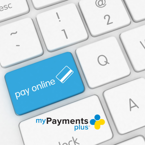 computer keyboard with pay online and my payments plus logo