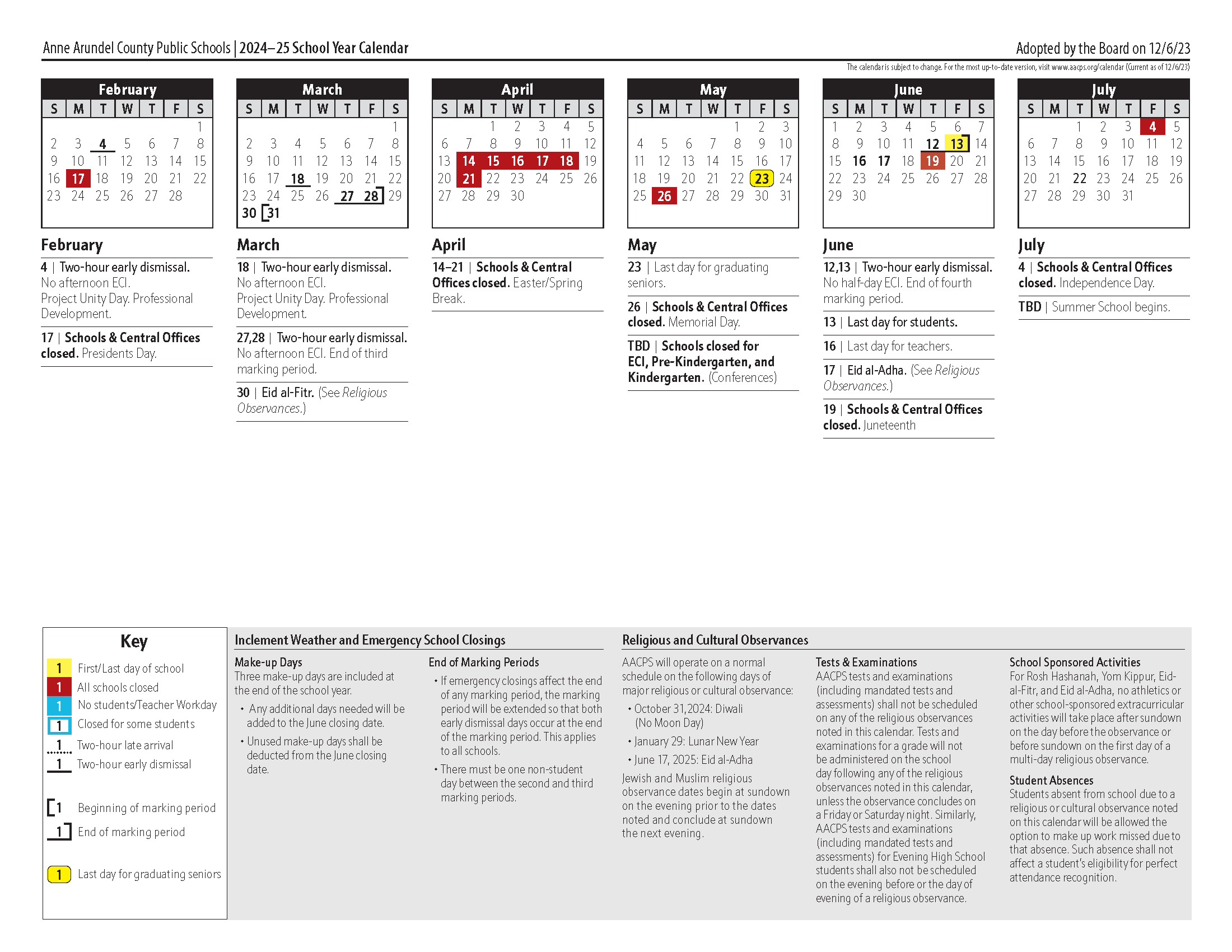 Image of School Year Calendar page 2 February-July.  PDF available at : https://5il.co/2kdmg