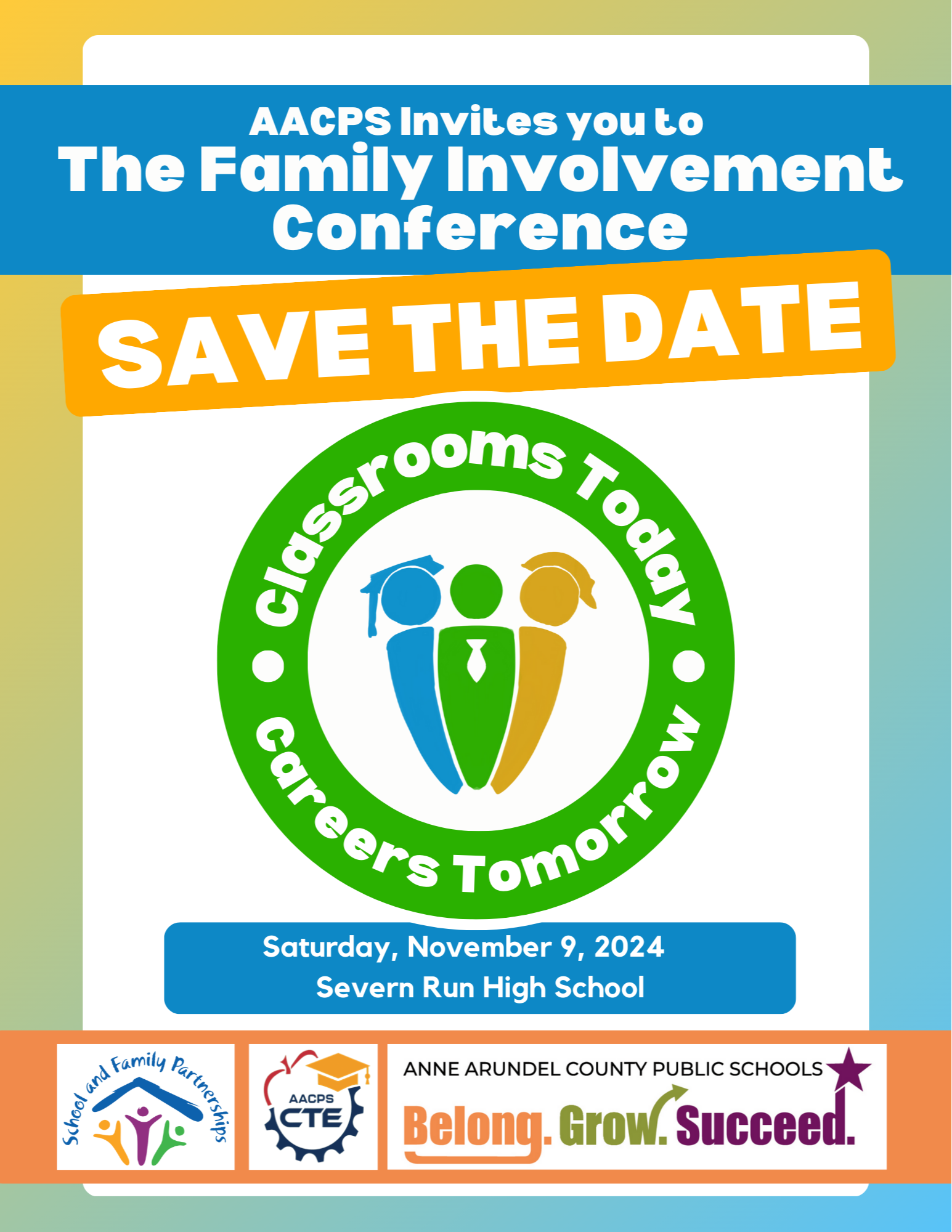 AACPS invites you to the family involvement conference, save the date, november 9