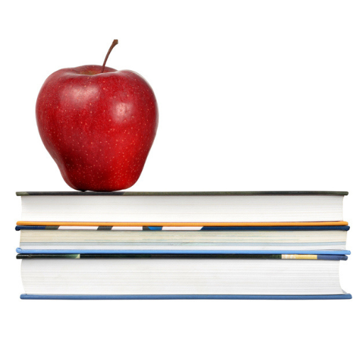 apple sitting on textbooks