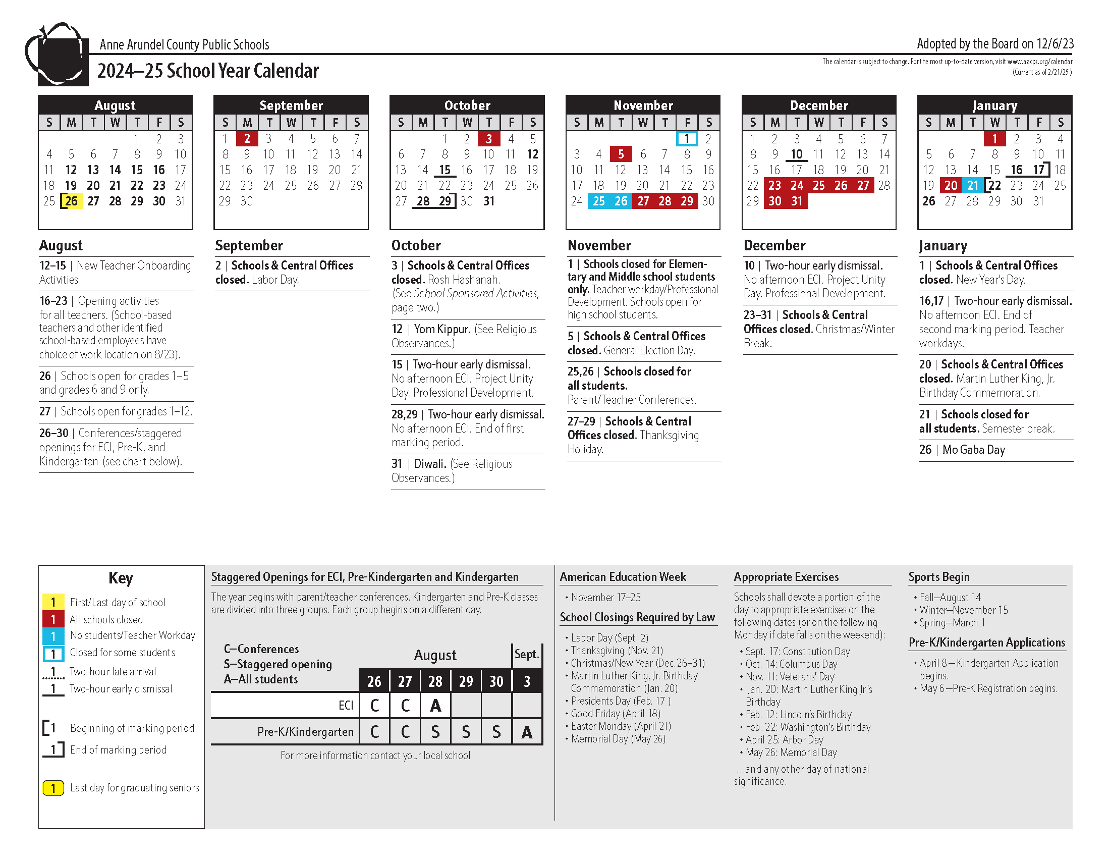 Image of School Year Calendar page 1 August-January.  PDF available at : https://5il.co/2kdmg