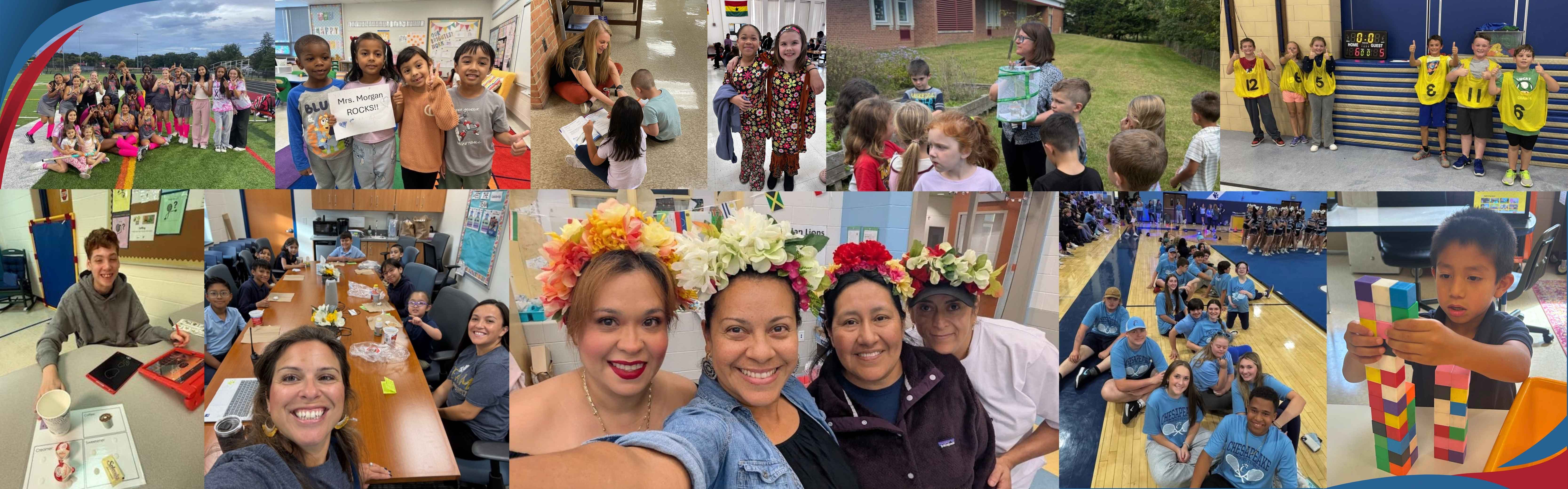 Collection of pictures of students and staff actively engaged in learning and celebrating their success this school year.  Featured pictures: Glen Burnie Field Hockey, Students appreciating their principal, Hispanic Heritage celebration, Terapians in the classroom, Unified Tennis, learning with hands-on tools, breakfast bunch with Tyler Principal, and Monarch butterflies release.