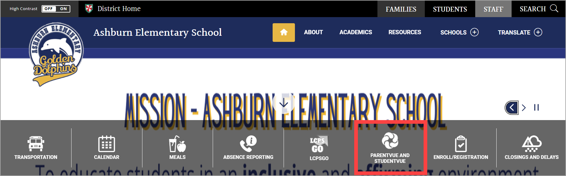 Click on the PARENTVUE and StudentVUE Global icon.  The ParentVUE Support Contacts, links to more content and District Announcements are listed on this page.