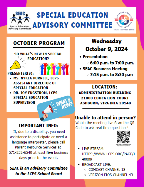 Flyer for October, 2024 SEAC Meeting