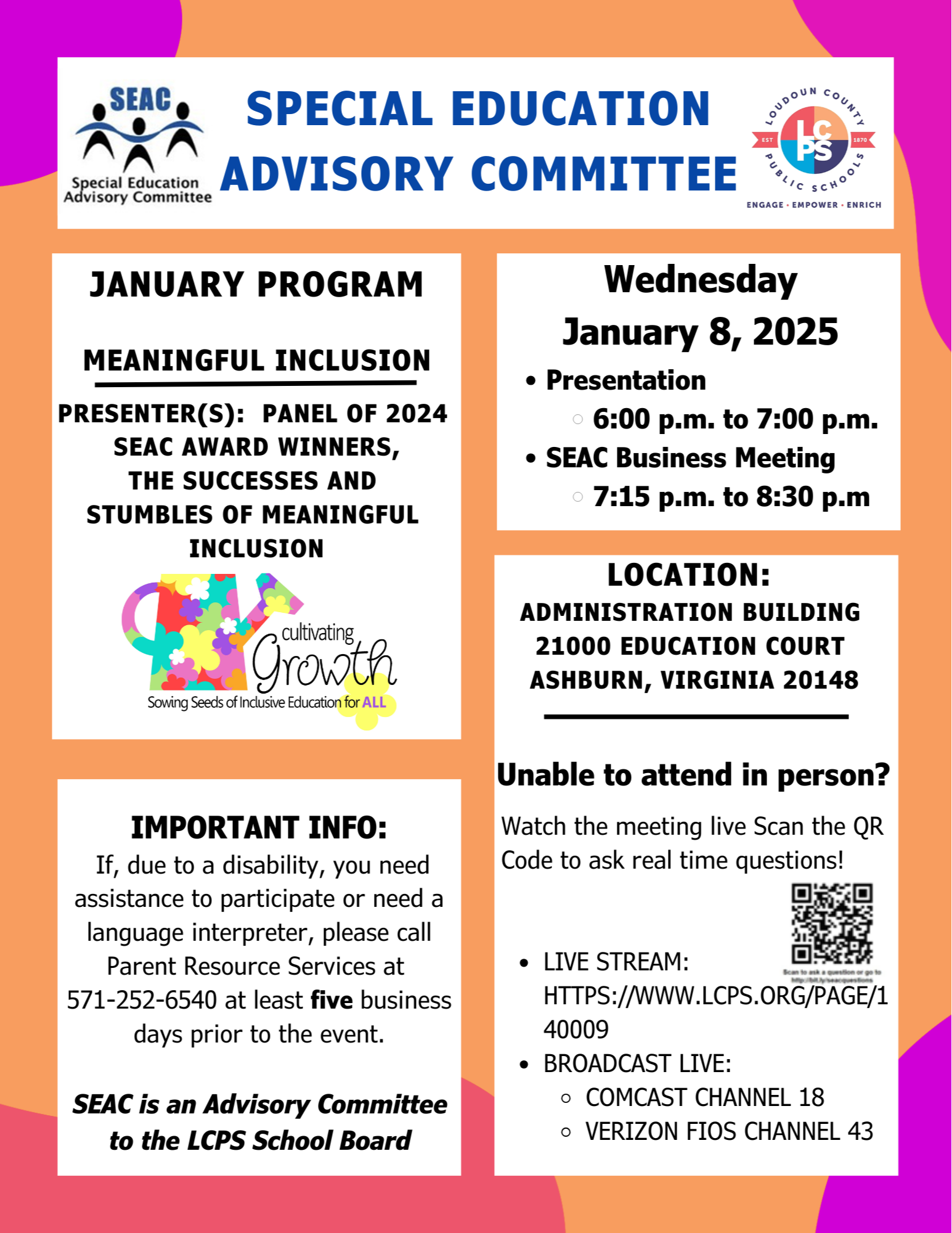 Flyer for January, 2025 SEAC Meeting