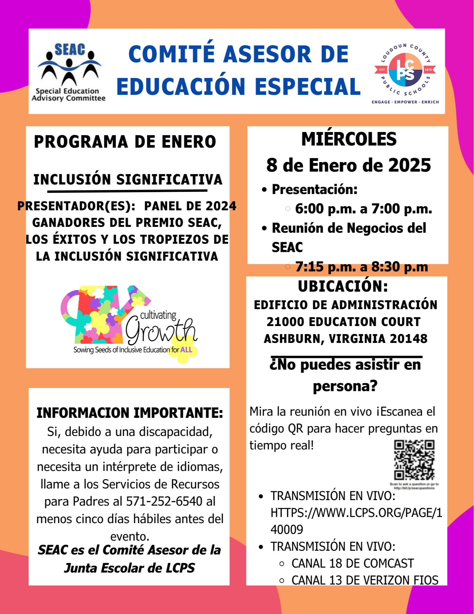 Spanish Flyer for January, 2025  SEAC Meeting