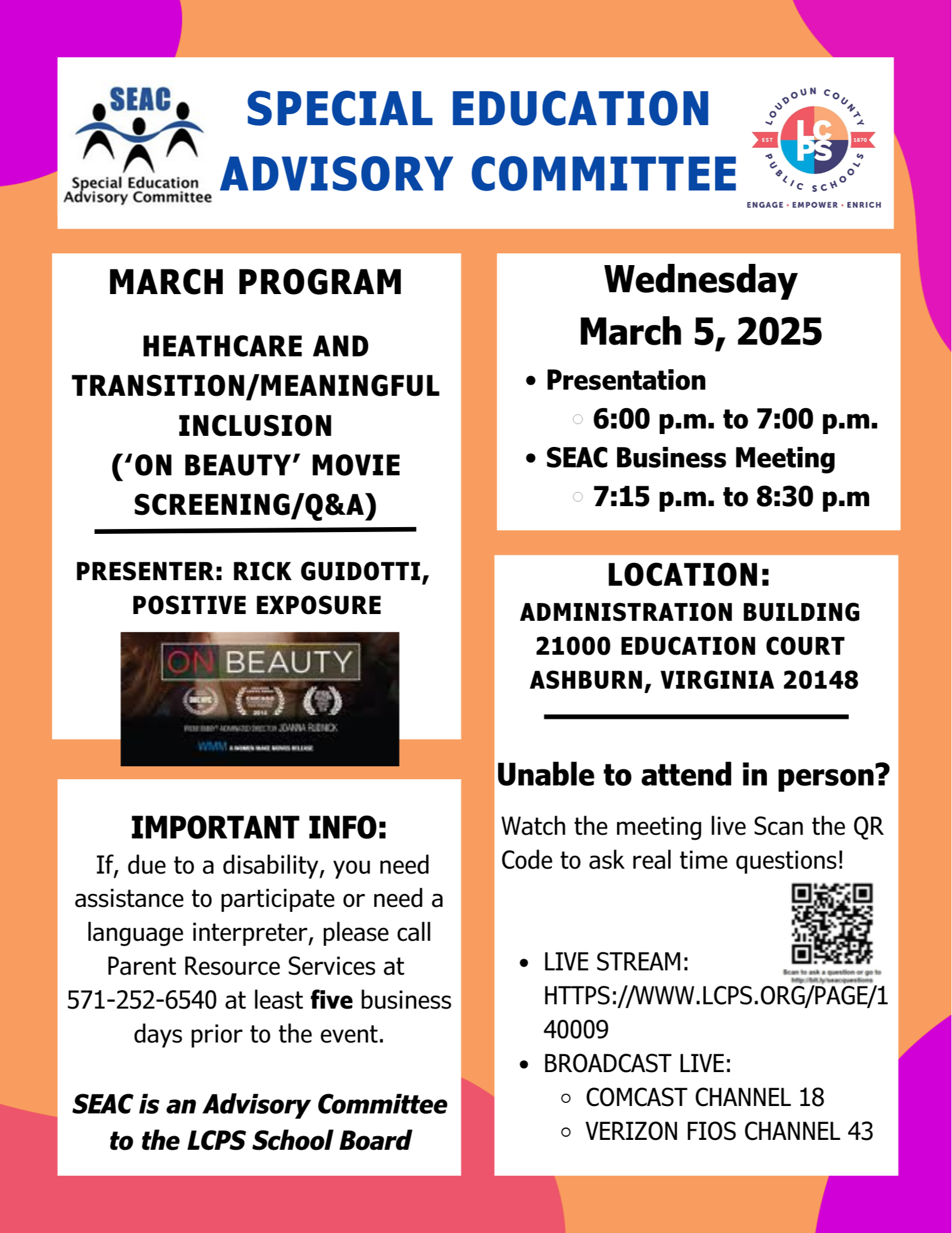 Flyer for March, 2025 SEAC Meeting