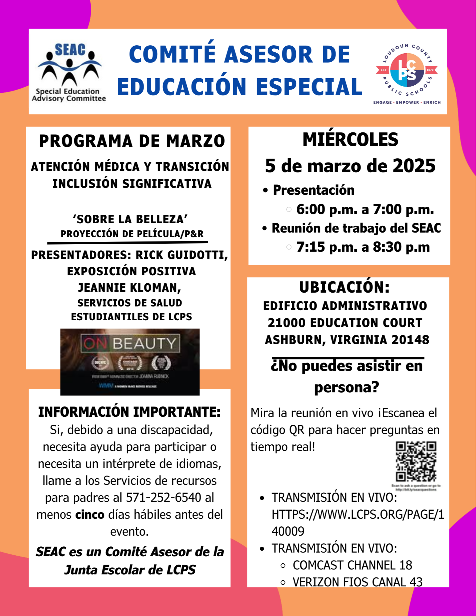 Meeting Flyer in Spanish for March, 2025 SEAC meeting