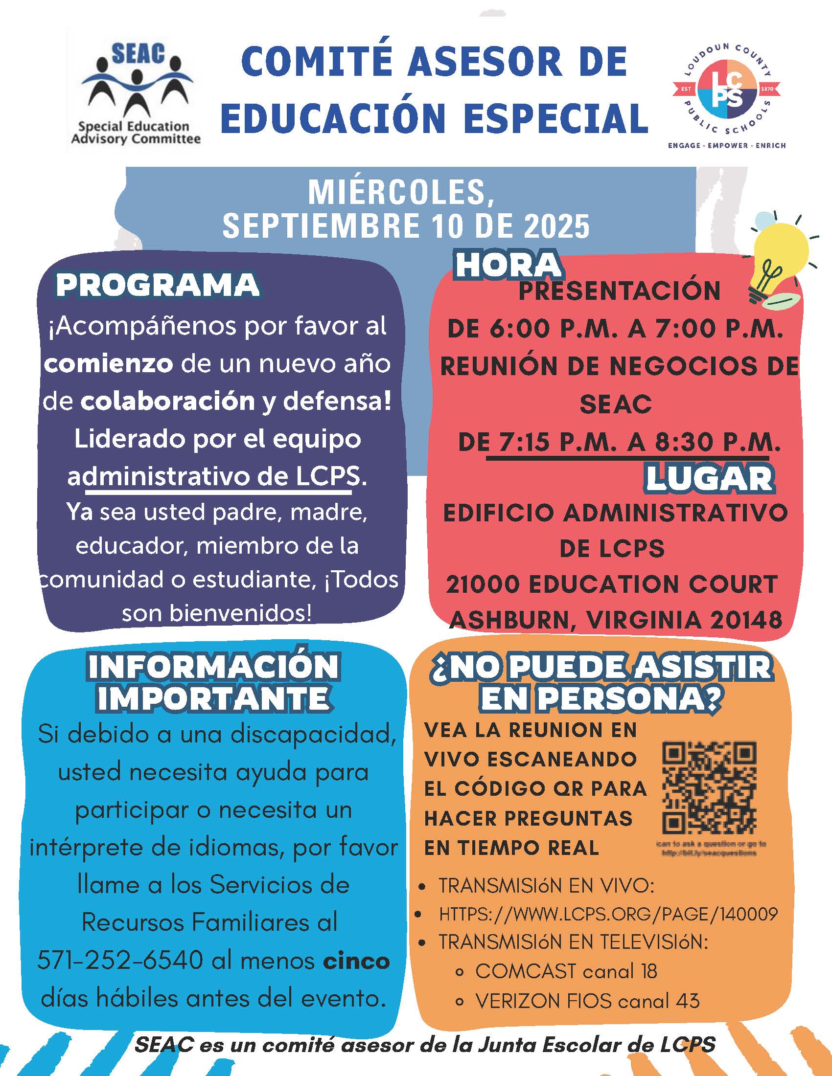 9/10/2025 SEAC Meeting Flyer in Spanish