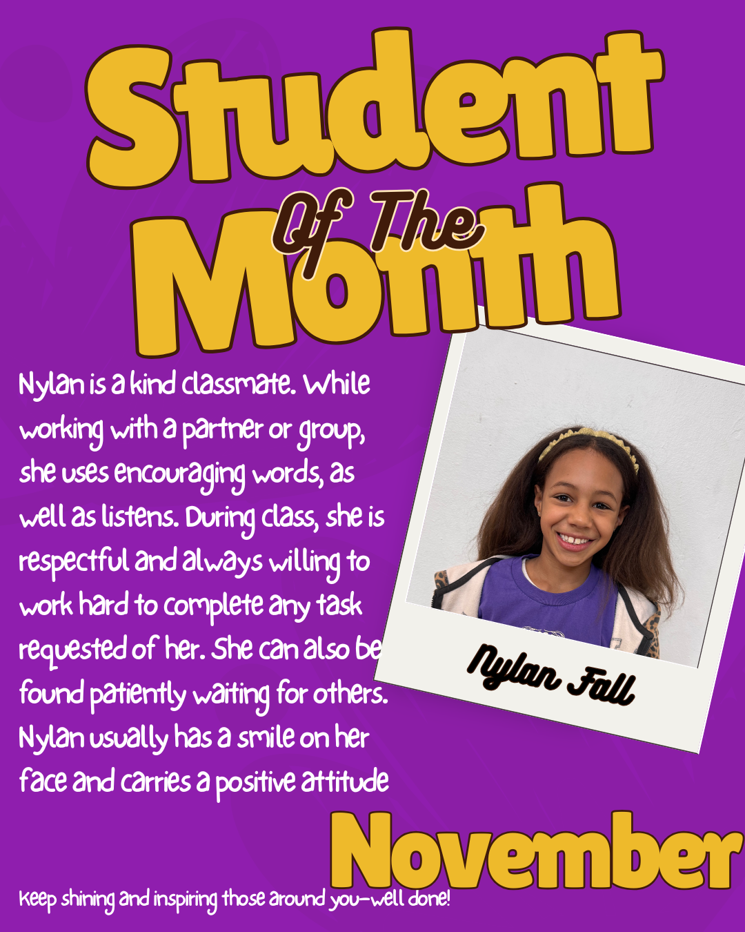 November Elementary Student of the Month