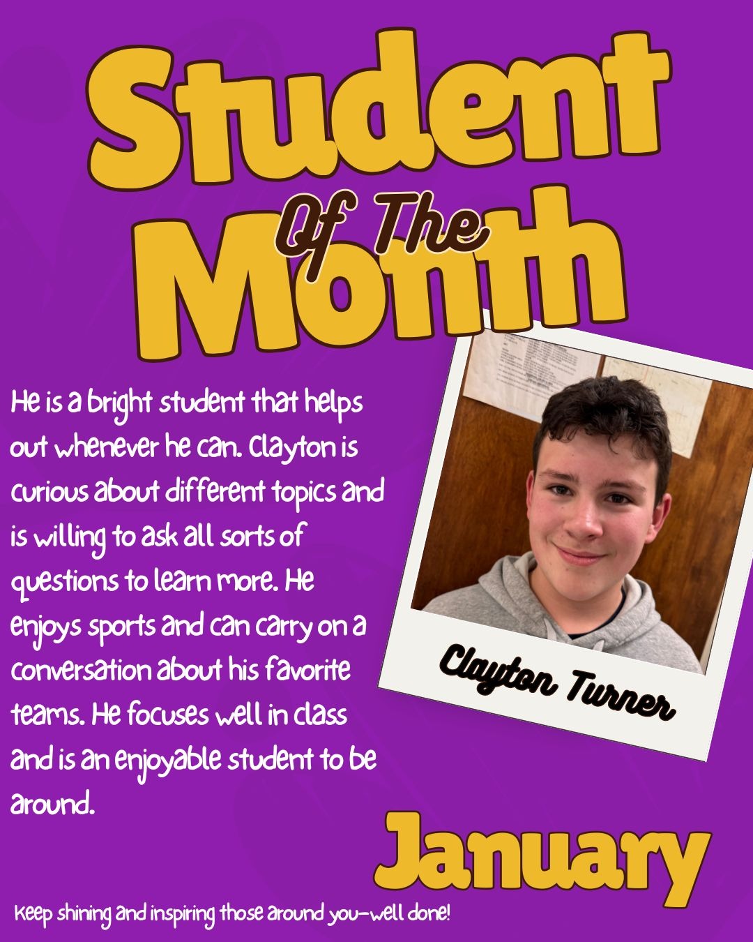 Junior High & High School Student of the Month