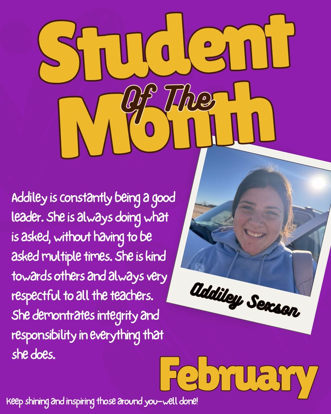 Junior High & High School Student of the Month