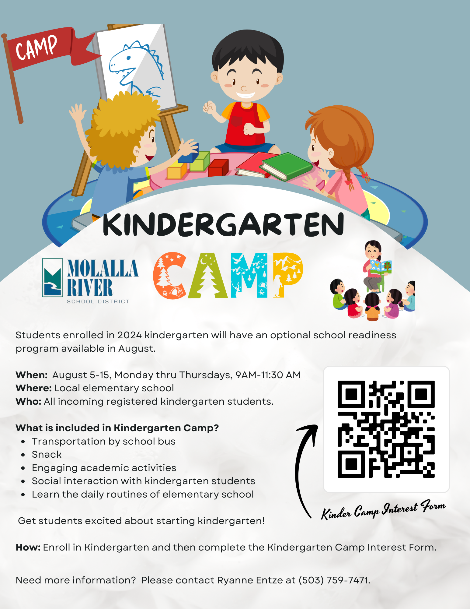 Graphic and Text Explaining Kindergarten Camp Program