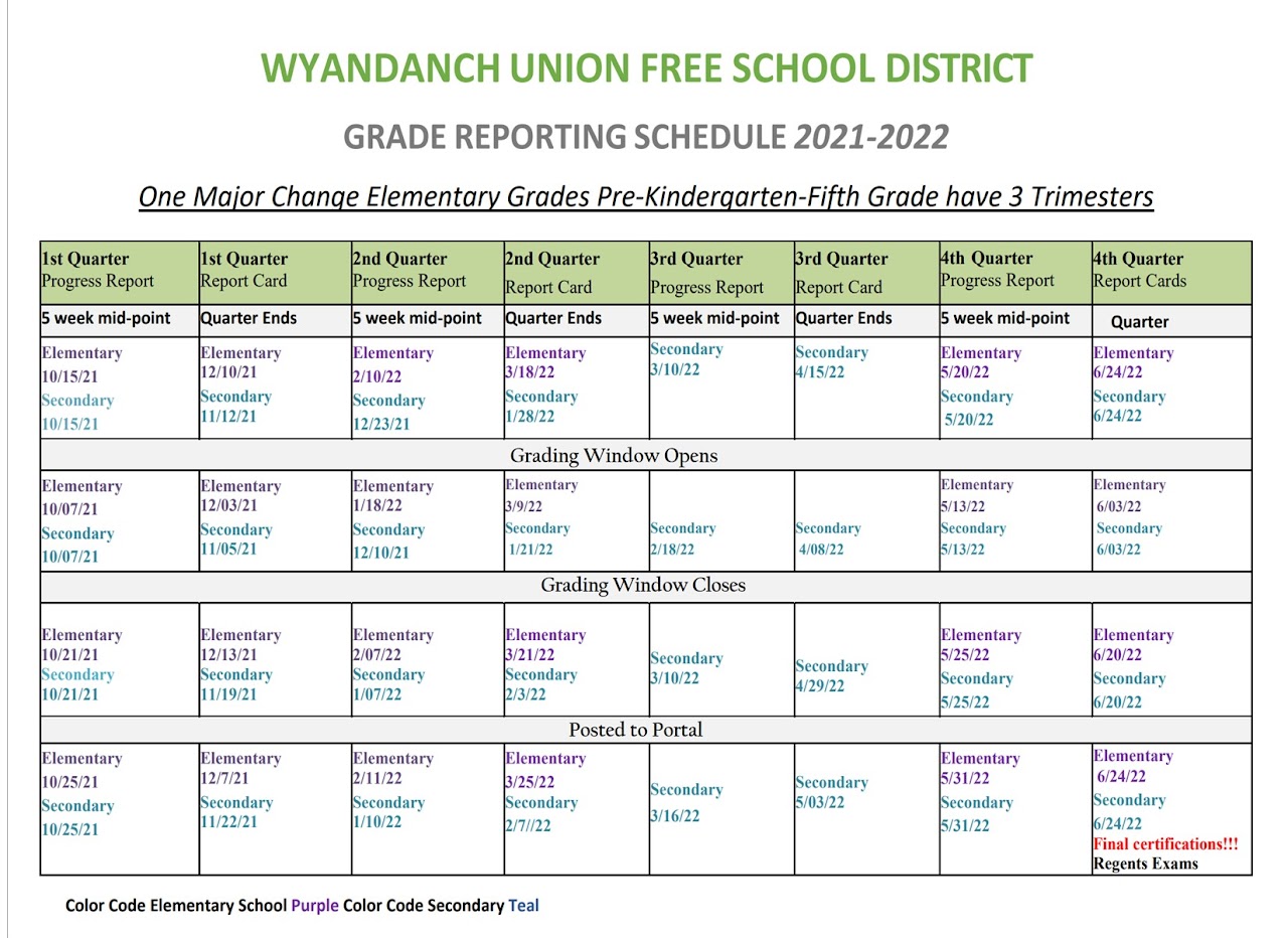 GRADE REPORTING SCHEDULE 2021-2022