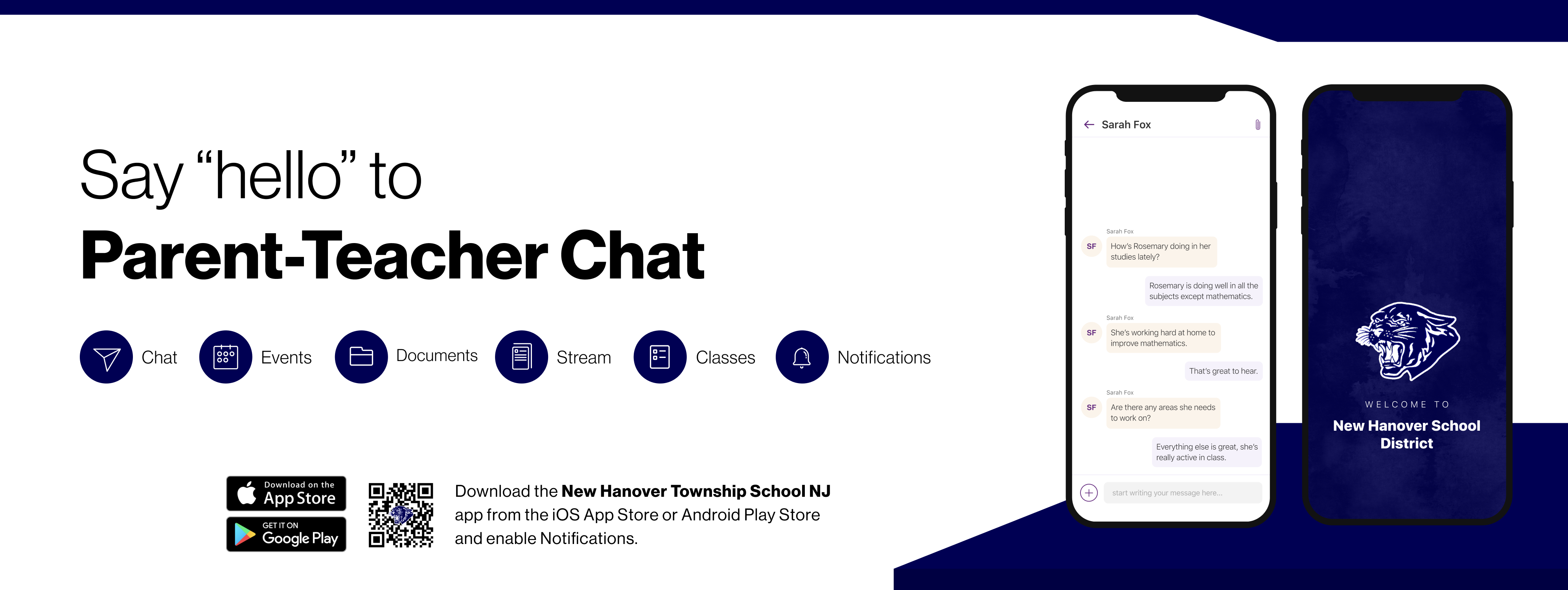 Say hello to Parent-Teacher chat in the new Rooms app. Download the New Hanover Township School app in the Google Play or Apple App store