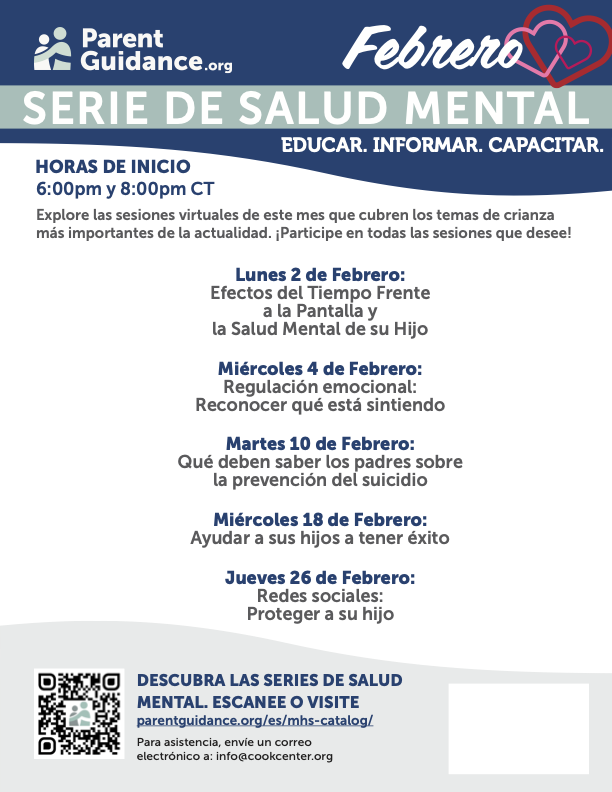 February Mental Health Series Calendar Spanish