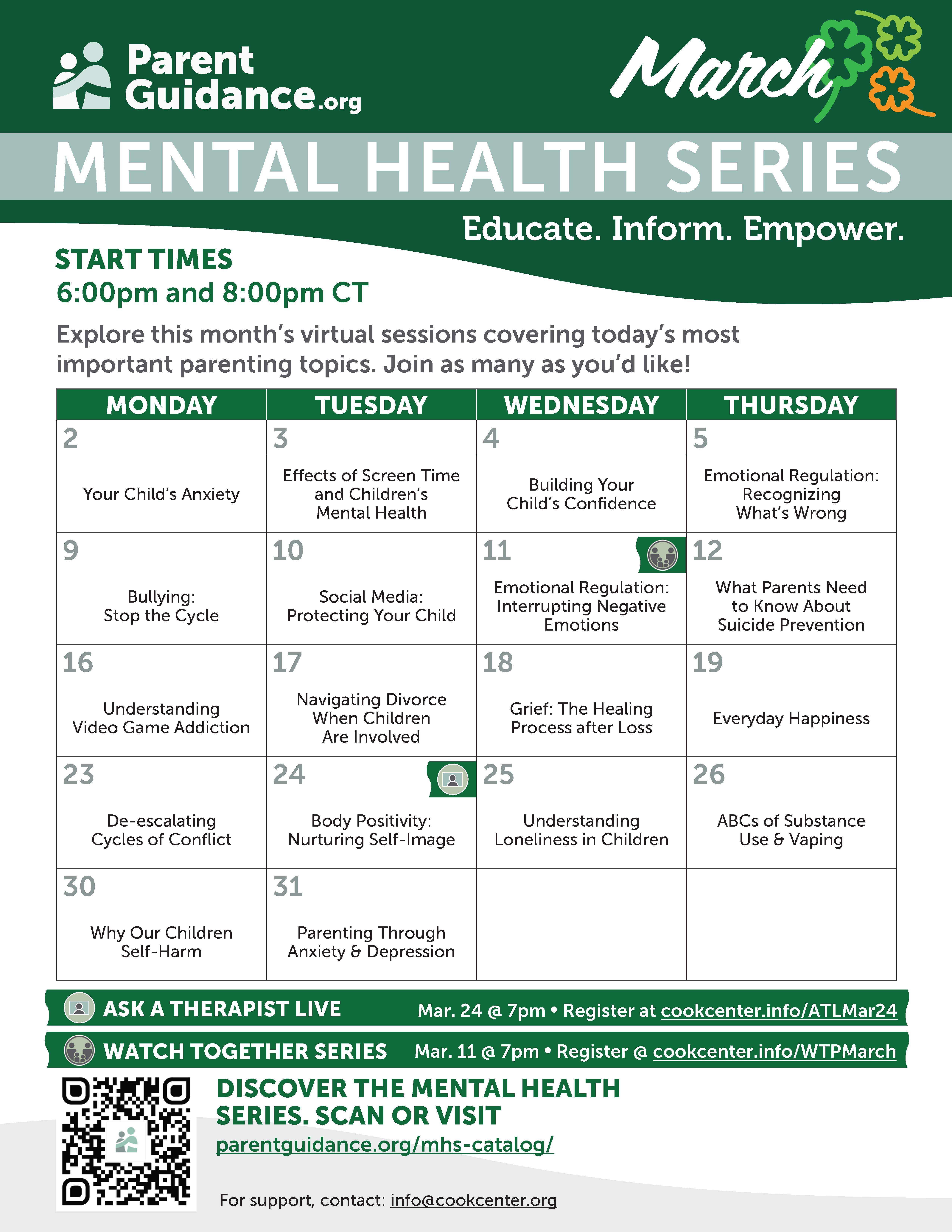 March Mental Health Series Calendar