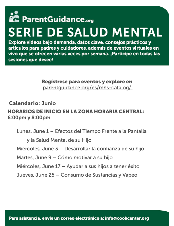 June Mental Health Series Calendar Spanish
