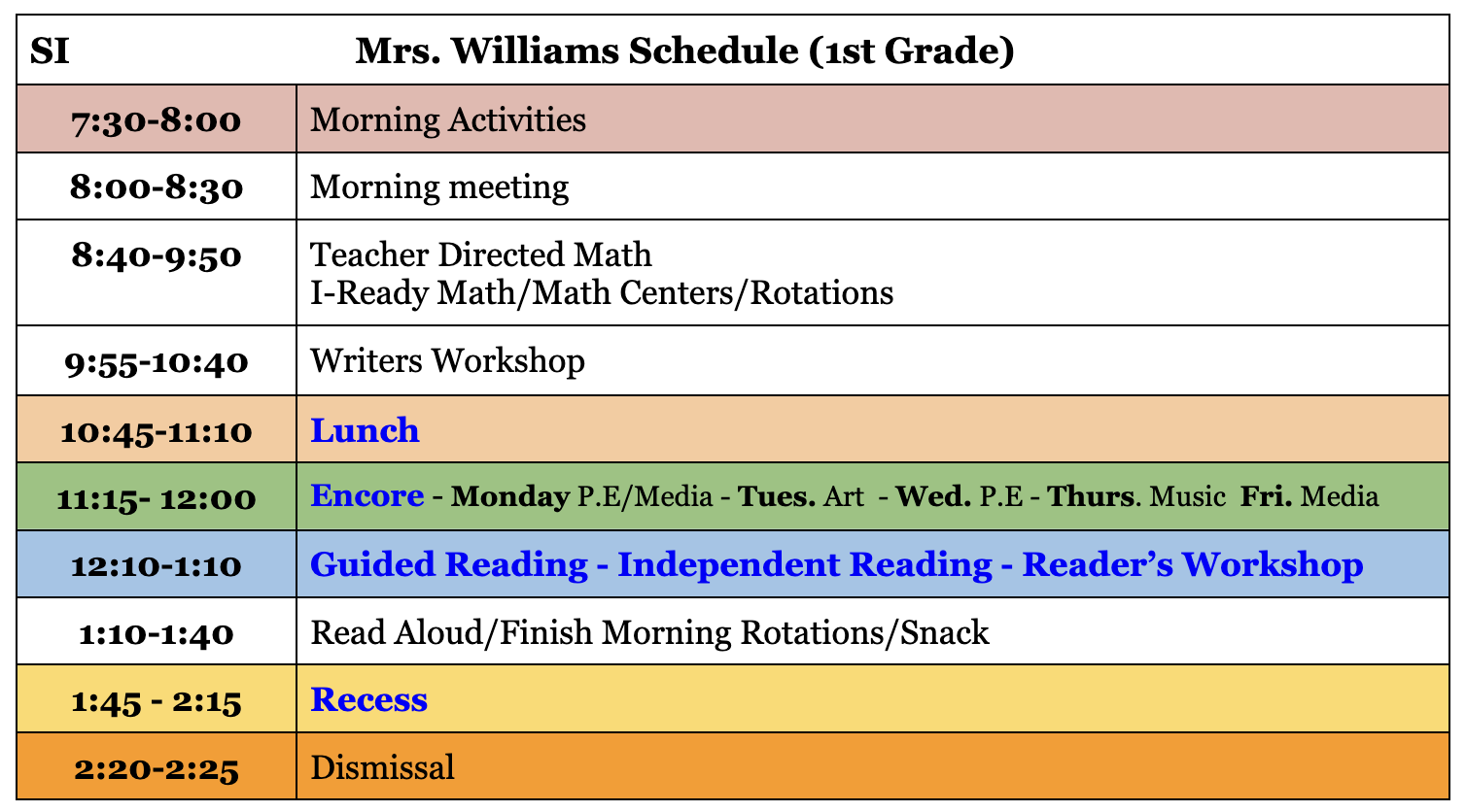 Daily Schedule