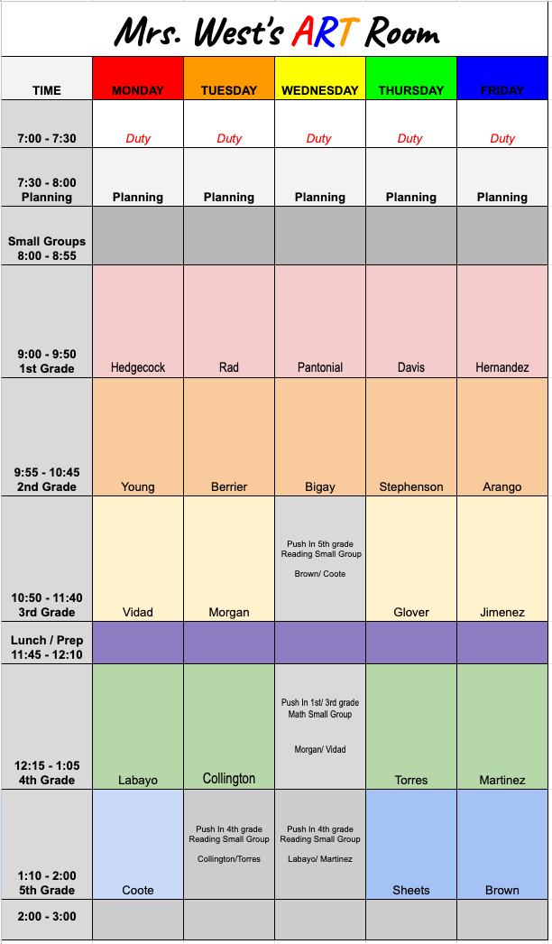 Art Room Schedule 26/27SY