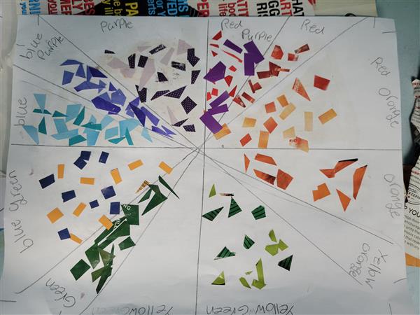 A colorful and vibrant mosaic art piece on a table.